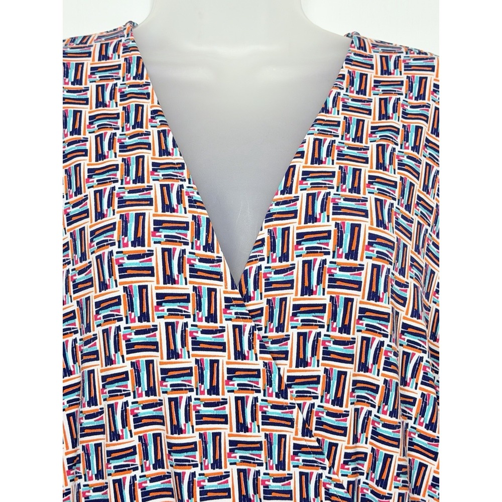 Leota 4L Wrap Dress Geometric Print Knee Length Stretch Career Office Plus Size - Picture 4 of 16